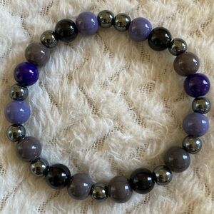 Handmade Elegant Purple and Black Beaded Bracelet